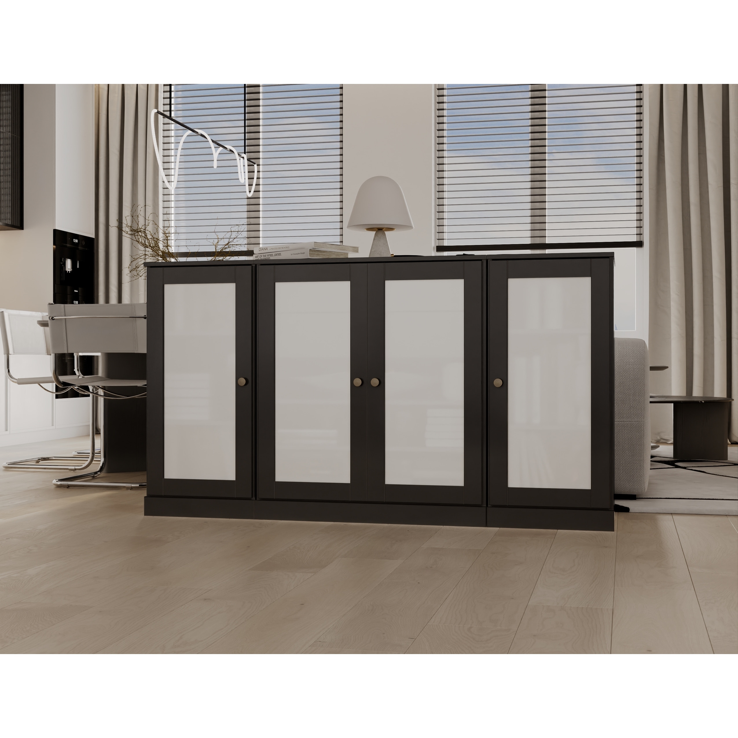 Palace Imports 100% Solid Wood 65" Sideboard with Frosted Glass Doors, 2-Drawers and Adjustable Shelves