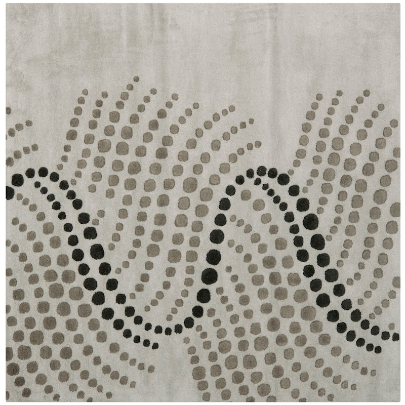 SAFAVIEH Handmade Soho Burghilde Waves N.Z. Wool Rug - 6' Square - Blue/Grey