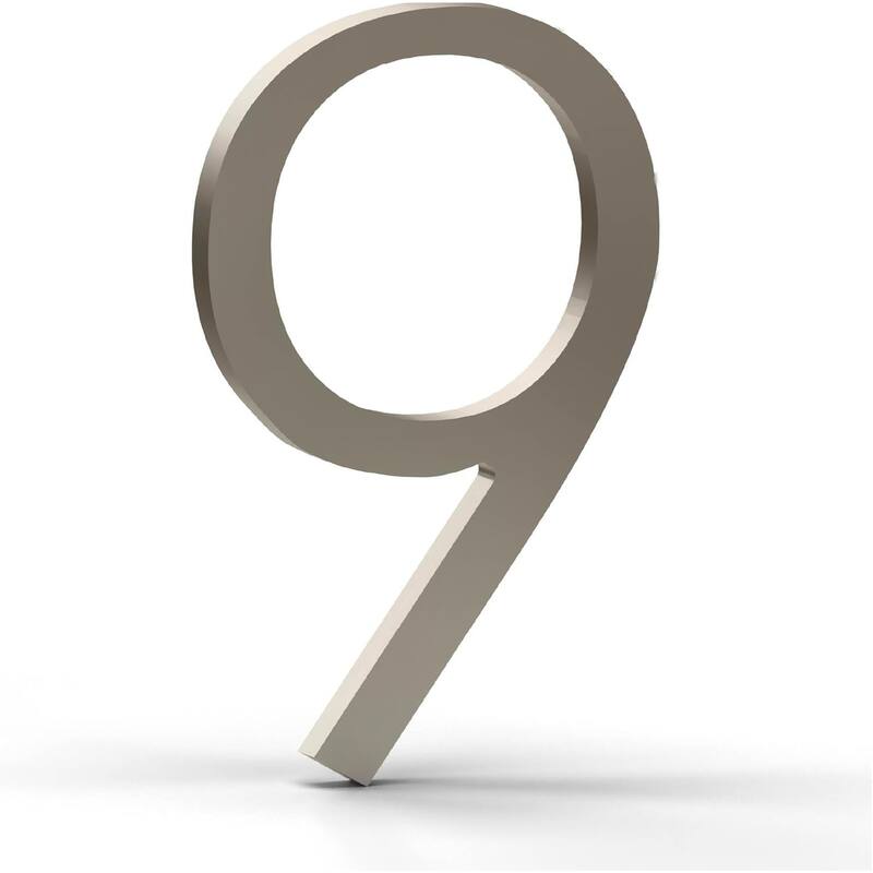 Mega Handles Modern Metal House Numbers | Heavy Duty Outdoor Address Digits | Easy to Install, Floating or Flush Mount Design - 9 - Satin Nickel