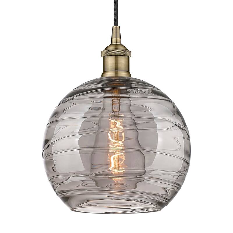 Innovations Lighting 616-1P 12 10 Athens Deco Swirl Pendant Athens - Antique Brass / Light Smoke Deco Swirl