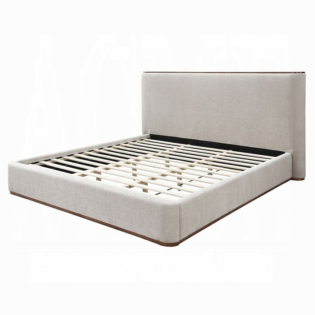 Orion Full Size Bed with Built-In Storage Drawer, Medium Gray Fabric