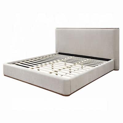 Orion King Bed with Low Profile Footboard, Gray Fabric Upholstered