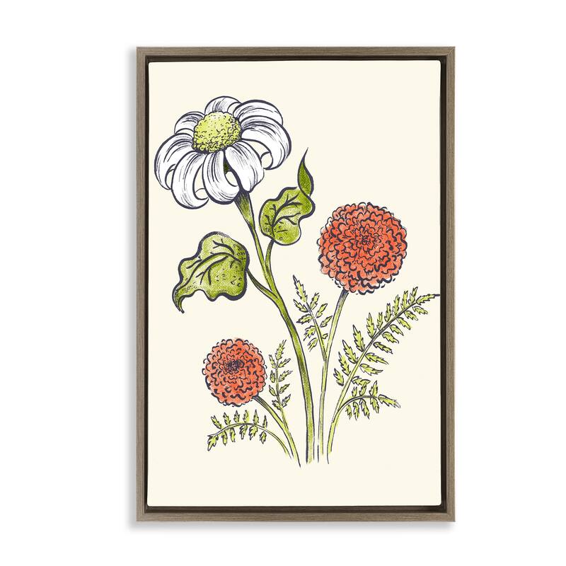 Stupell Vintage Style Garden Blossoms Framed Floater Canvas Wall Art Design By Hannah Moren - 17 x 25 - Brown