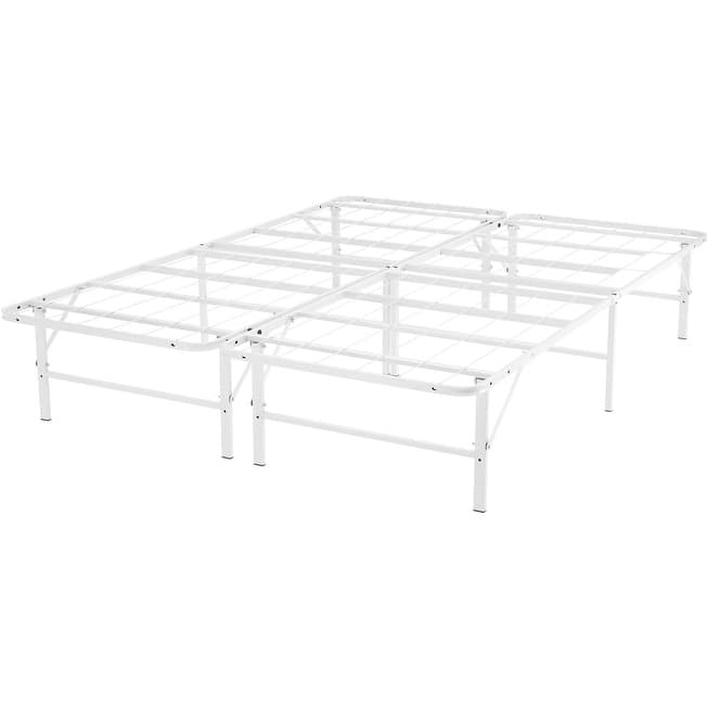 Heavy Duty Foldable Bed Frame with Steel Metal Slats Mattress Foundation - White,Queen