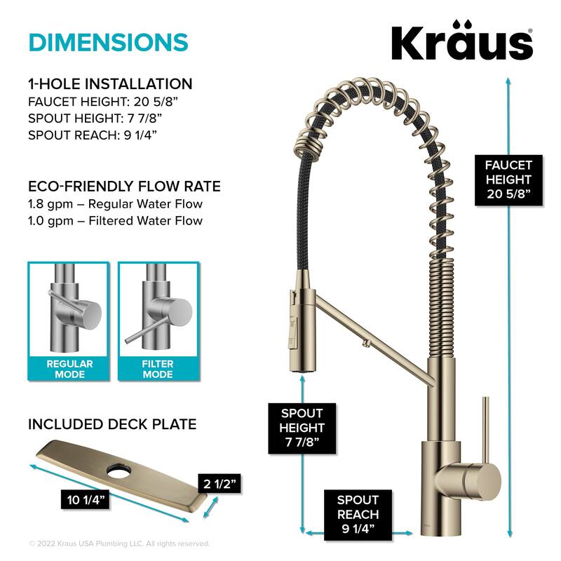 Kraus FS-1001-KFF-2631 Oletto 1.8 GPM Single Hole Pre-Rinse Pull Down