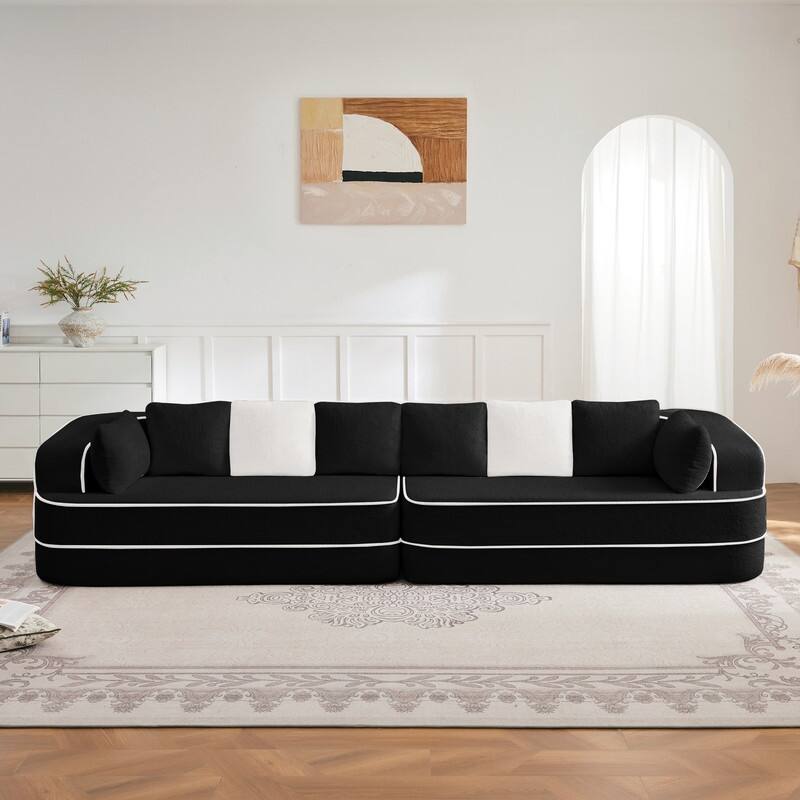 Rossetta 135" 4-Seat Modular Contrast Color Symmetrical Sectional Teddy Fabric Boneless Sofa