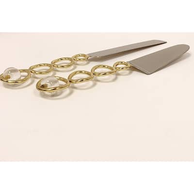 Cake/Salad Servers Gold Loop Design and Clear Ball