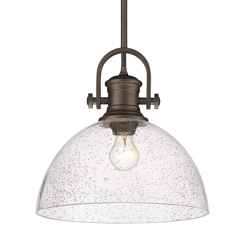 Yep by Golden Lighting Hines 1-light 14in Pendant in Rubbed Bronze and Opal Glass