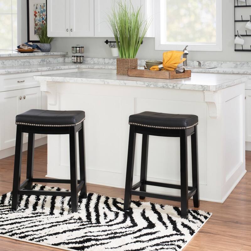 Linon Willamette Black Faux Leather Backless Counter Stool