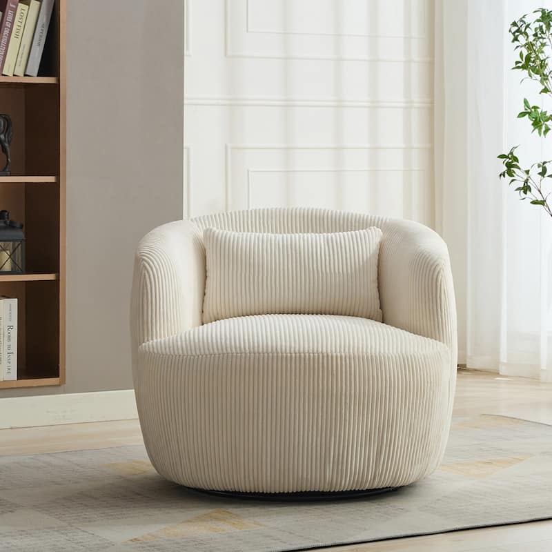 34.25 "Wide Upholstered Corduroy 360°Swivel Barrel Soft Accent Chair - Ivory