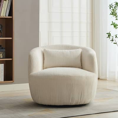 34.25 "Wide Upholstered Corduroy 360°Swivel Barrel Soft Accent Chair