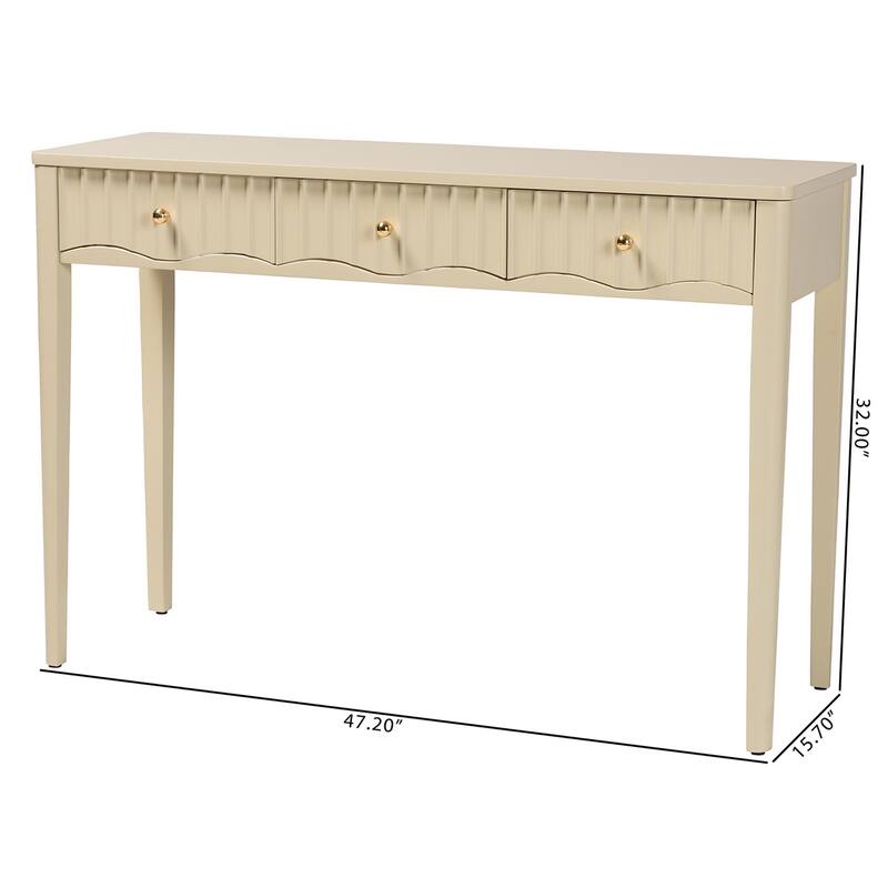Leeba Console Table - 3-Drawer Accent Table with Fluted Wood and Scalloped Framing for Living Room, Hallway, or Entryway
