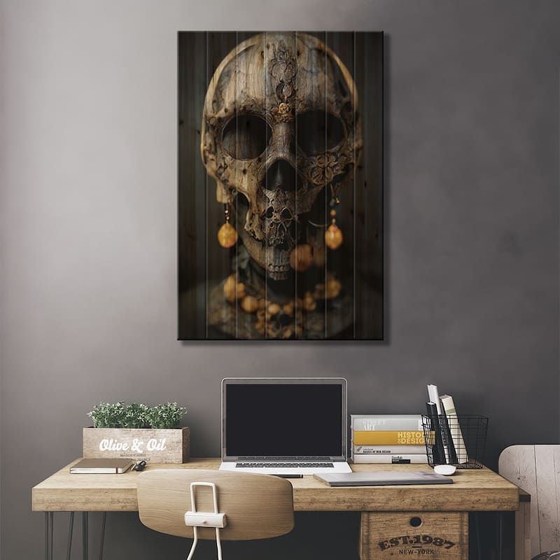 Gold Skull III Print On Wood by Durro Art - Multi-Color