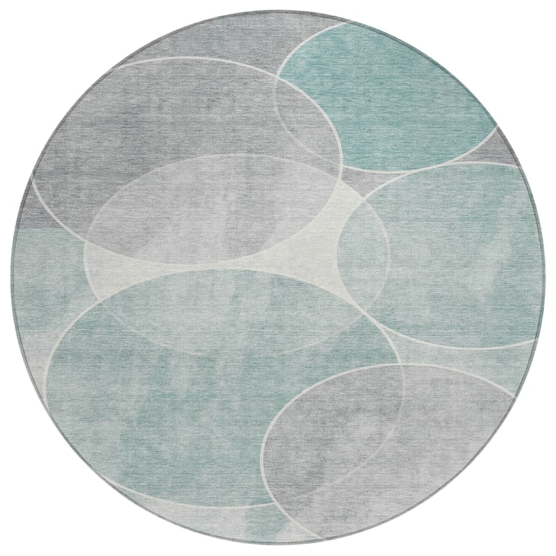 Machine Washable Indoor/ Outdoor Abstract Circles Chantille Rug