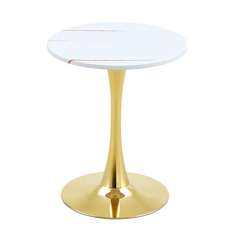 Round Dining Table, 23.6" Circle Tulip Table with Thickened Tabletop & Metal Pedestal