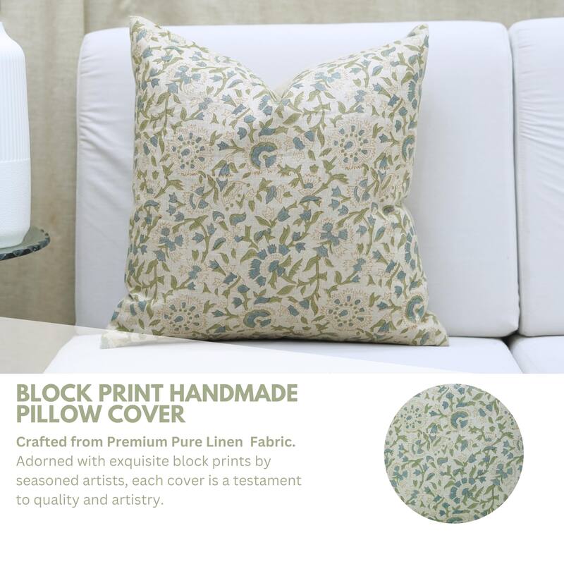 Fabdivine Floral Gift, Living Room Aqua Linen Pillow Cover, Pushplata