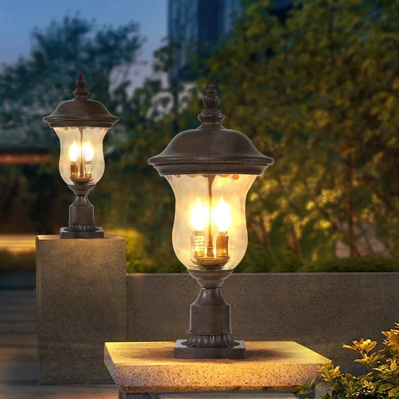 21" Classic Outdoor Lamp Post Light – Single Waterproof Garden Lantern with Clear Glass Shade (No Bulb) - Brown+Bronze