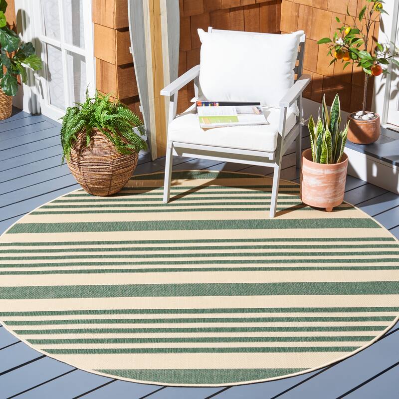 SAFAVIEH Courtyard Orsi Indoor/ Outdoor Waterproof Area Rug - 5'3" Round - Beige/Dark Green