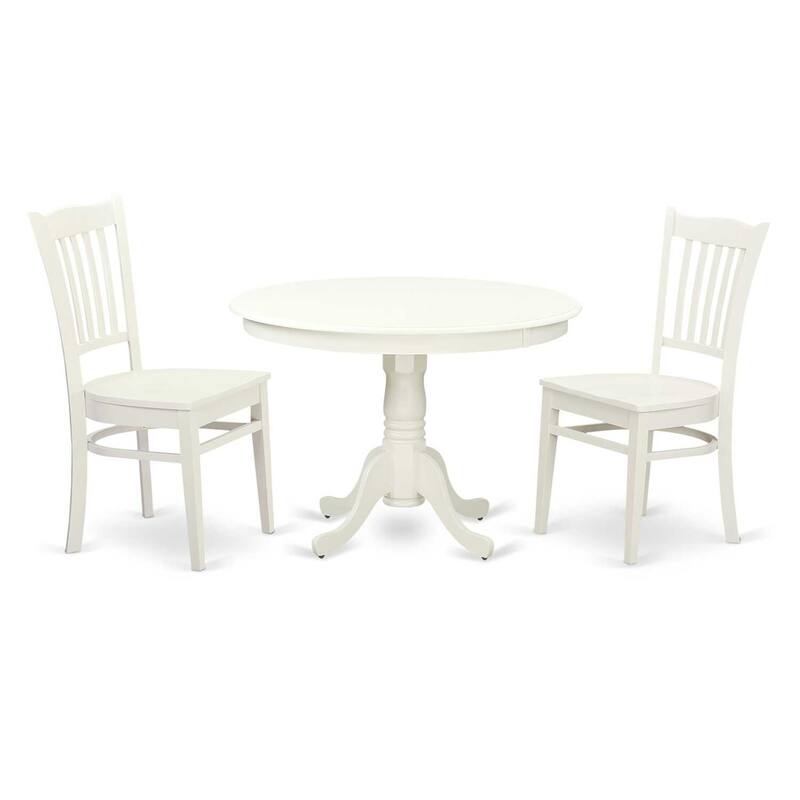 3-Piece Linen White Finish Solid Wood Top - Round Dining Room Set - Seats 4