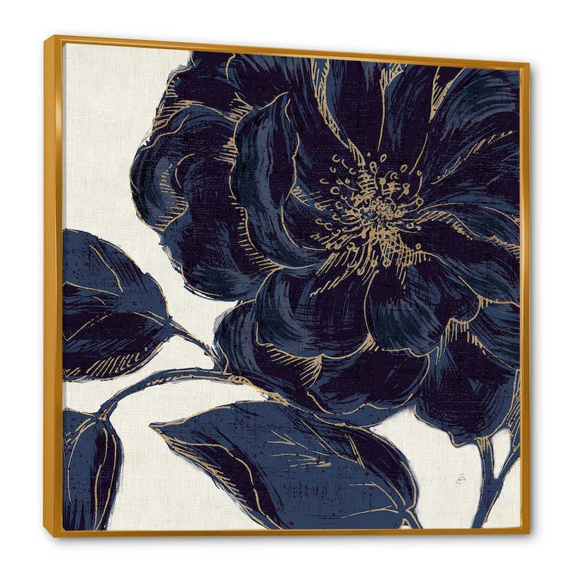 Designart "Dark Rose Gilded Gold" Floral Framed Canvas - 36 in. wide x 36 in. high - Gold