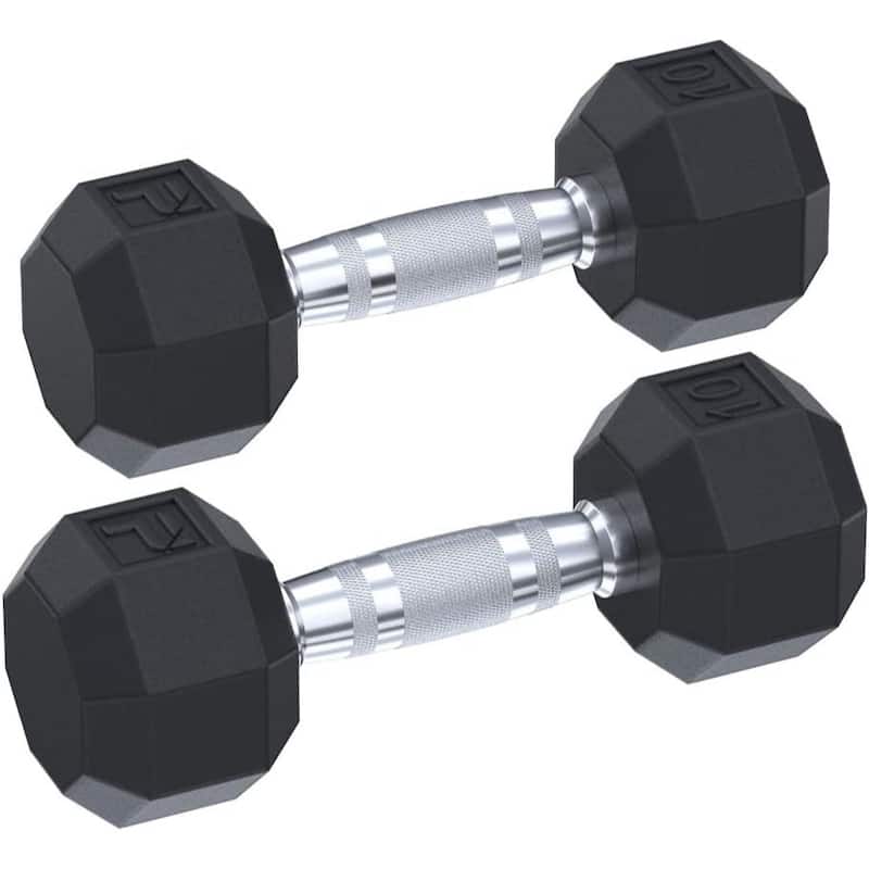Power Systems Rubber Octagonal Dumbbells Set, Pair of 20, 25, 40 lbs Dumbbell Weights Set