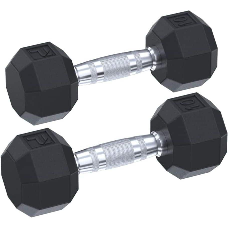 Power Systems Rubber Octagonal Dumbbells Set, Pair of 20, 25, 40 lbs Dumbbell Weights Set