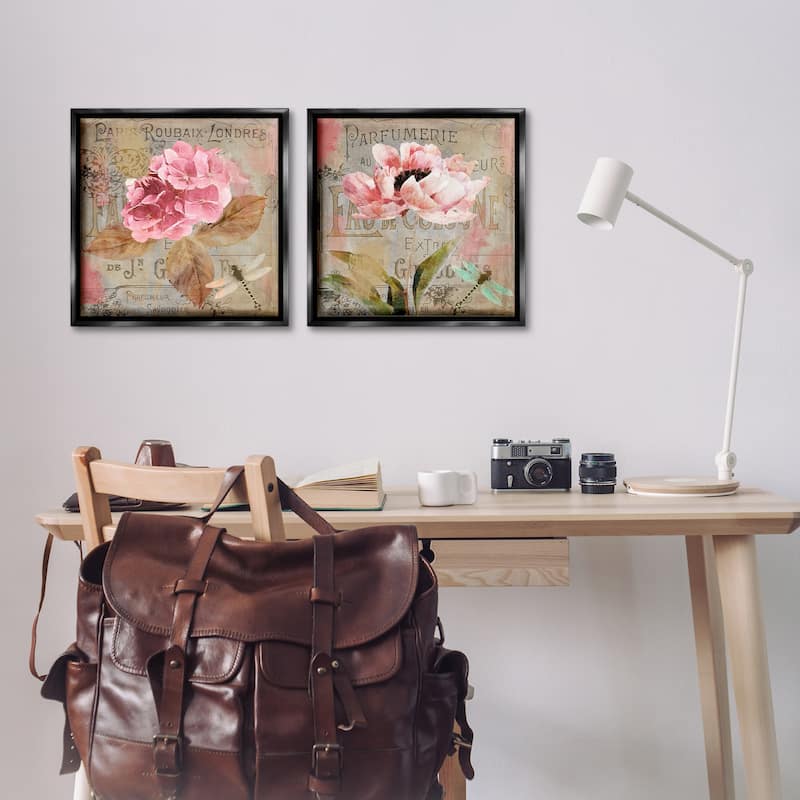 Stupell Vintage Collage French Florals Framed Floater Canvas Wall Art Design By Sasha (Set of 2)