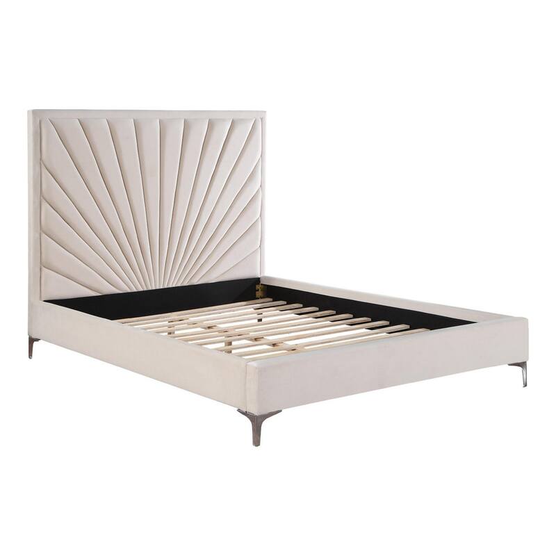 Oliver Modern Wood Queen Size Bed, Channel Tufted Panel Headboard, Beige - Beige - Queen