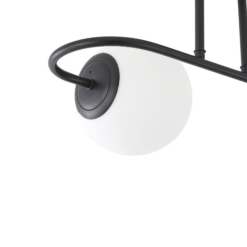 Modern Black Double Globe Flush Mount Ceiling Light with Curved Arm White Glass Shades