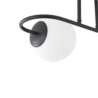 Modern Black Double Globe Flush Mount Ceiling Light with Curved Arm White Glass Shades