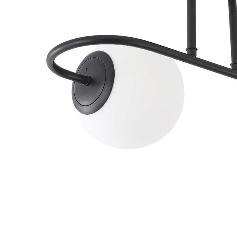 Modern Black Double Globe Flush Mount Ceiling Light with Curved Arm White Glass Shades