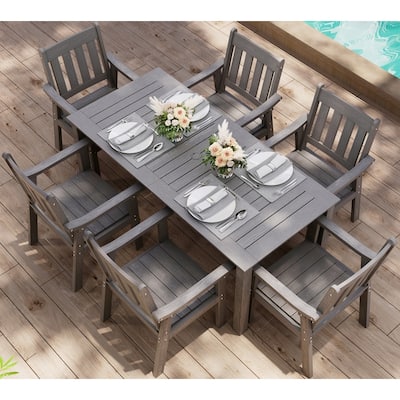 WINSOON 7-Piece HIPS All Weather Outdoor Patio Dining Sets with Umbrella Hole& Aluminum Frame,1-Table 6-Chairs