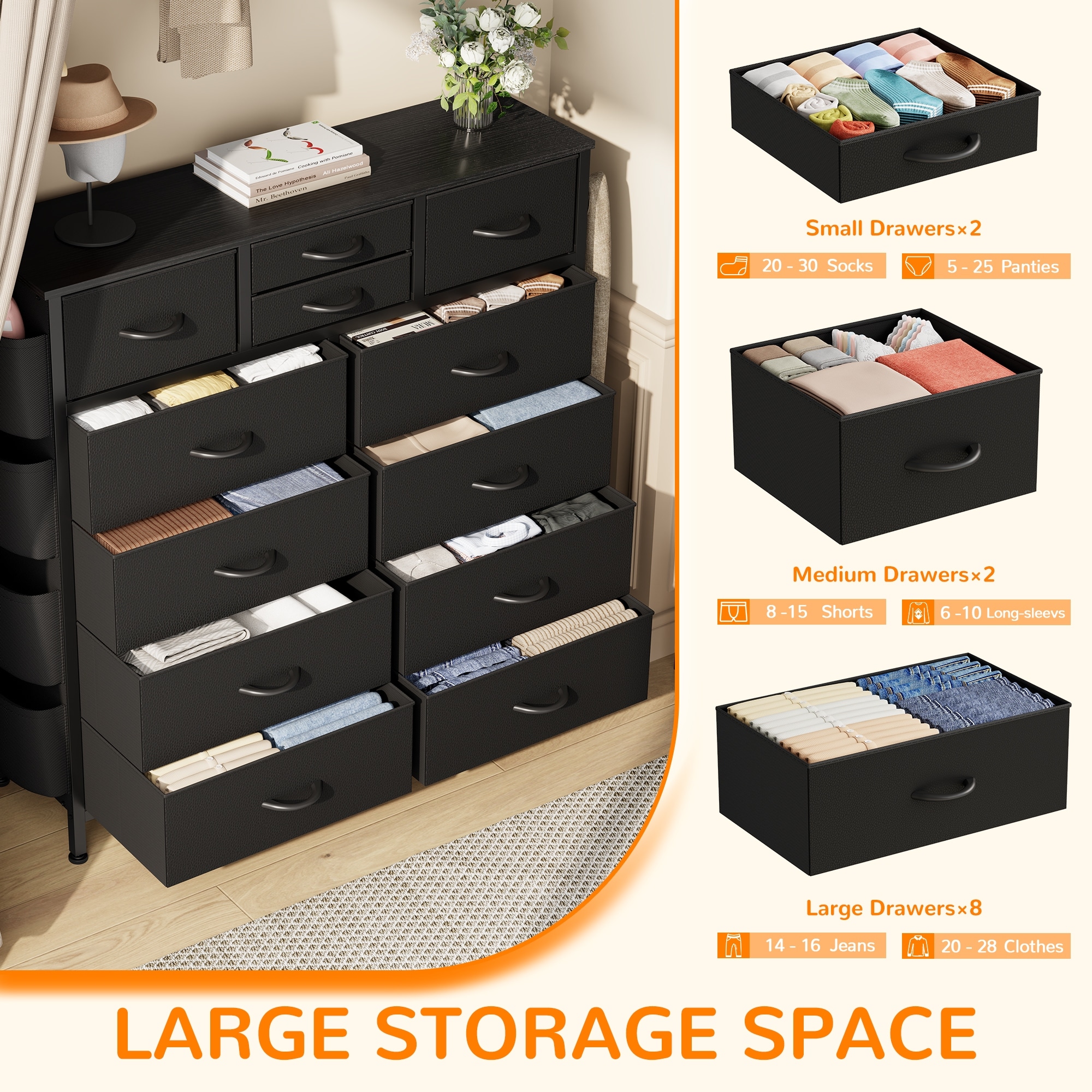 12 Drawer Dresser Fabric Tall Dressers for Bedroom Chest of Drawers -  Overstock - 38404515