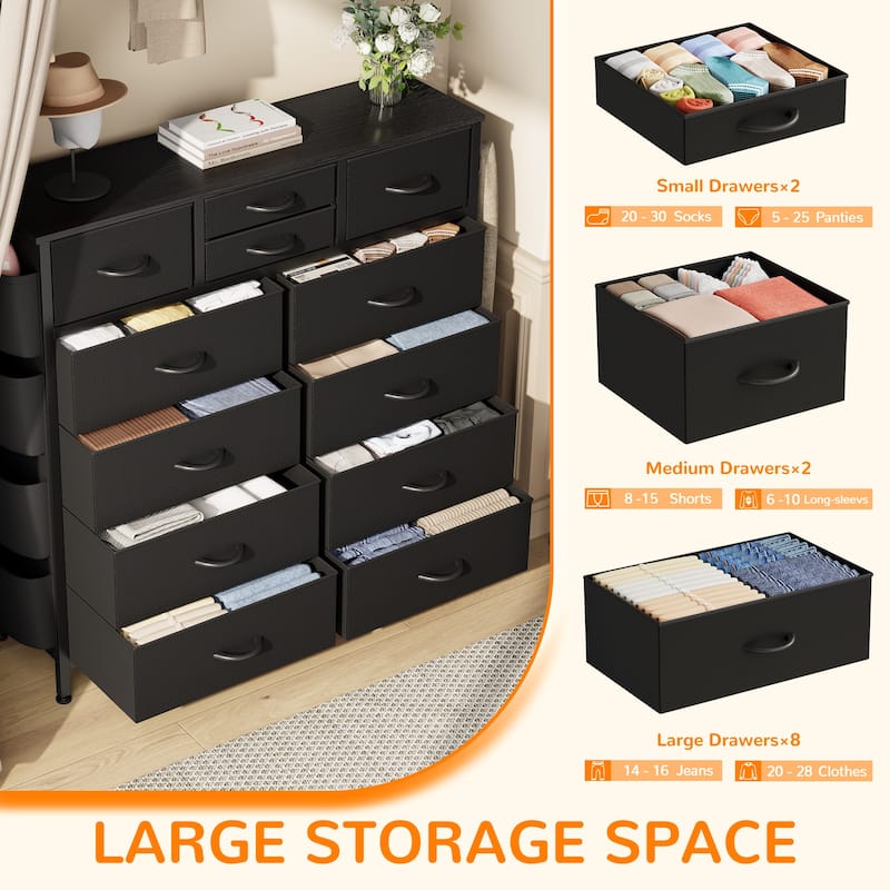 12 Drawer Dresser Fabric Tall Dressers for Bedroom Chest of Drawers