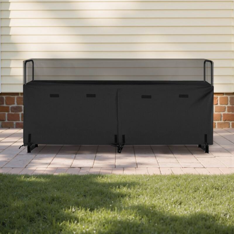 8 Feet Black Steel Firewood Storage Rack with Full-Cover Waterproof Log Protection for Patio or Backyard