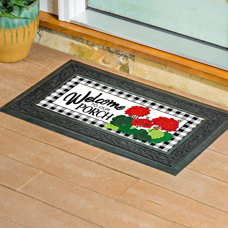 22 in. x 10 in. Welcome to Our Porch Geraniums Sassafras Switch Mat