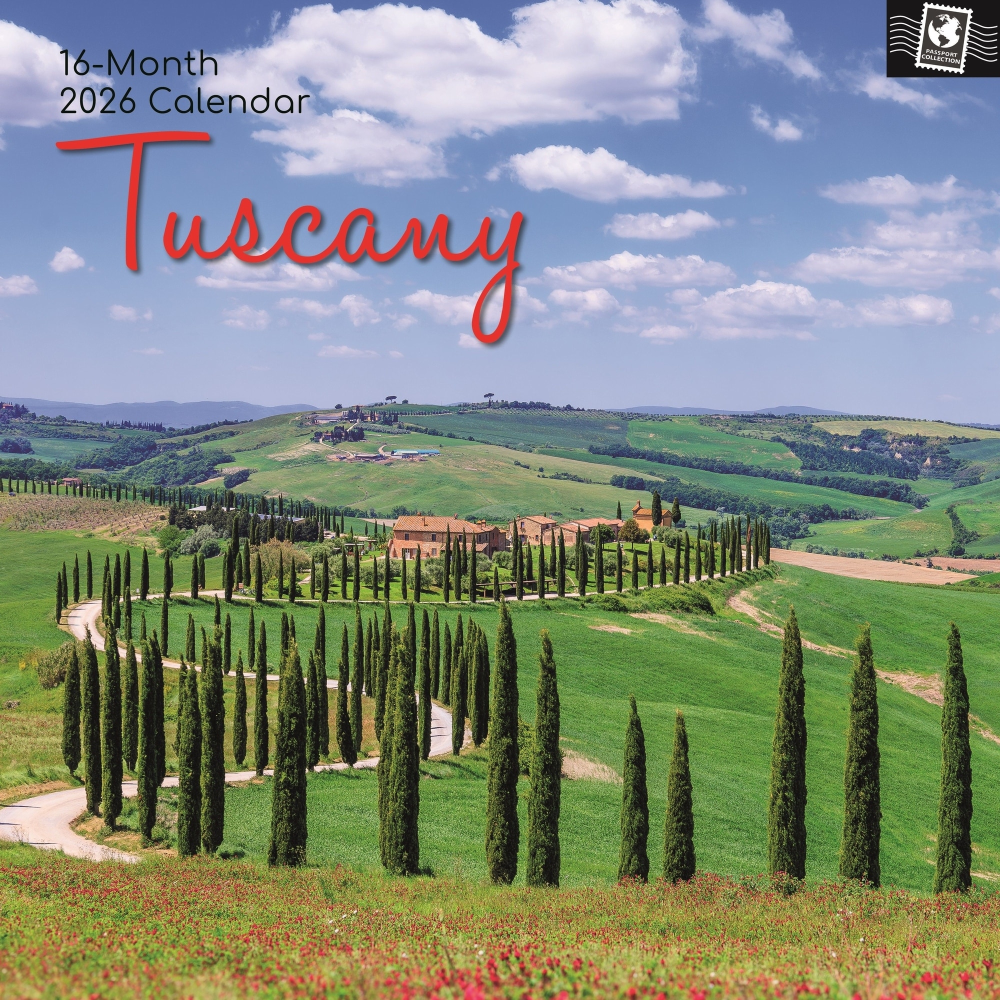 The Gifted Stationery 2026 Square Wall Calendar, Tuscany, 16-Month Passport Collection Theme 12x12 in