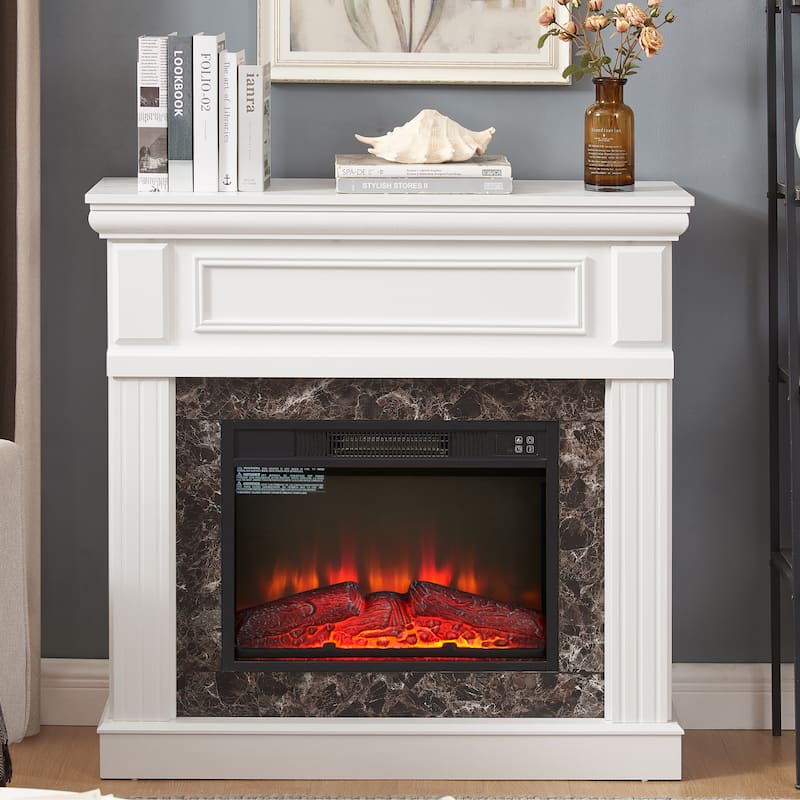 GDFStudio - Hearthstone Traditional Storage Electric Fireplace with Mantel and Realistic LED Flame - Not include Fireplace - White