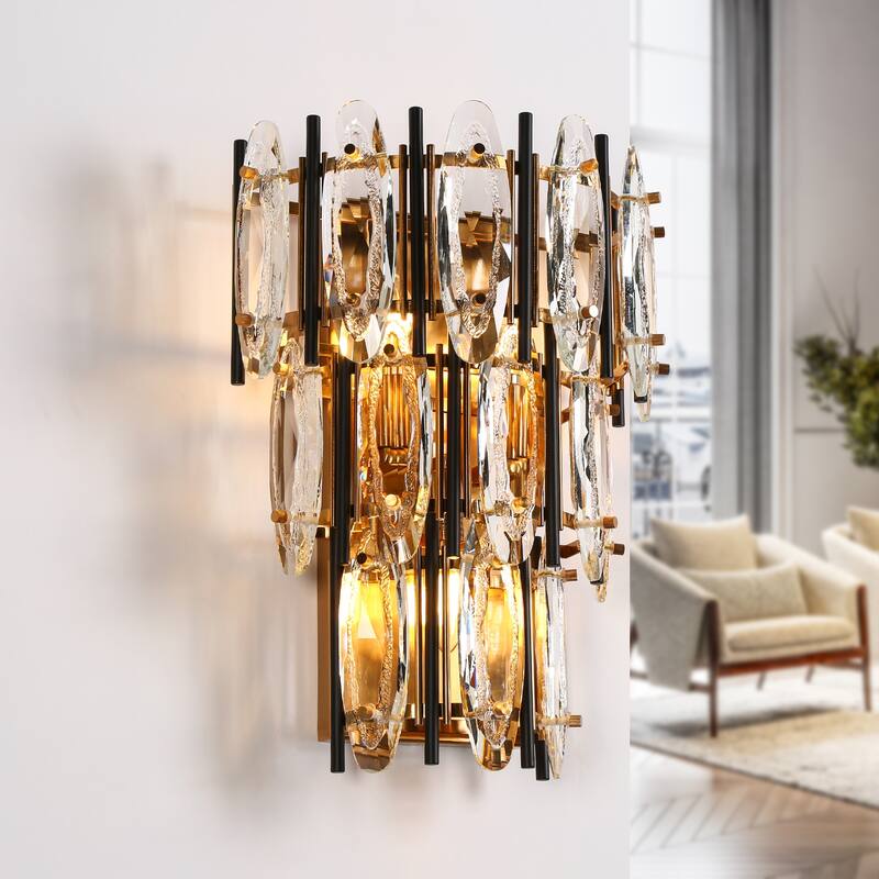 Modern Glam 3-Light Crystal Gold Wall Sconce Bathroom Vanity Lights - W 12.6" x H 15"