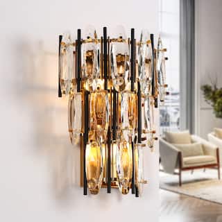 Modern Glam 3-Light Crystal Gold Wall Sconce Bathroom Vanity Light - W 12.6" x H 15"