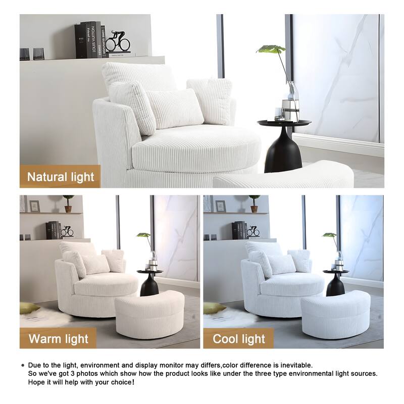 Chenille/Boucle Swivel Barrel Chair with Storage Ottoman
