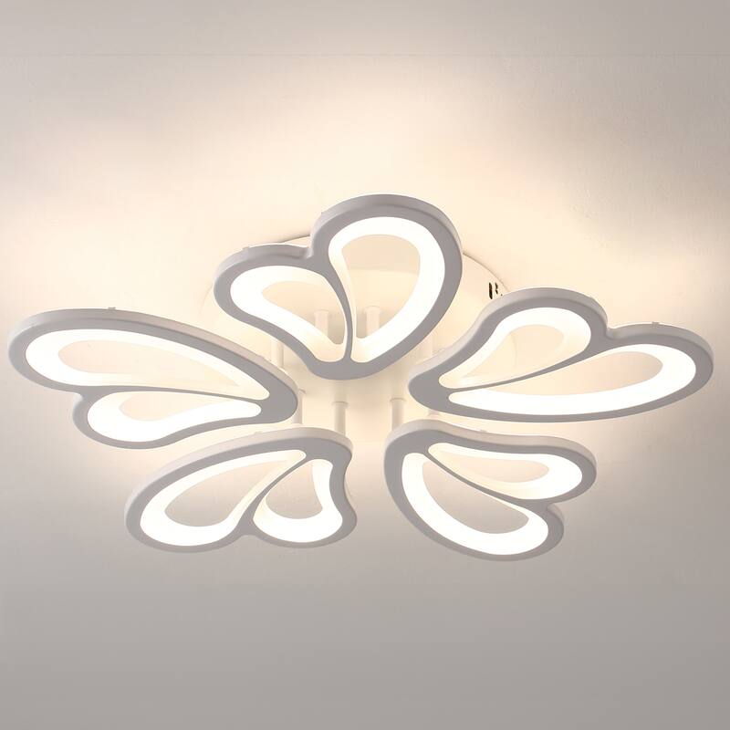 Indoor Modern Dimmable LED Semi-Flush Mount Ceiling Light Fixture with Remote and Creative Flower Lampshade