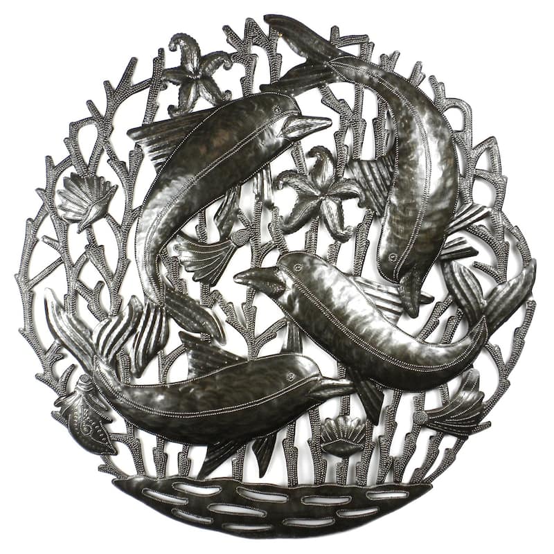 Handmade 24-Inch Dolphin Pod Metal Wall Art (Haiti)