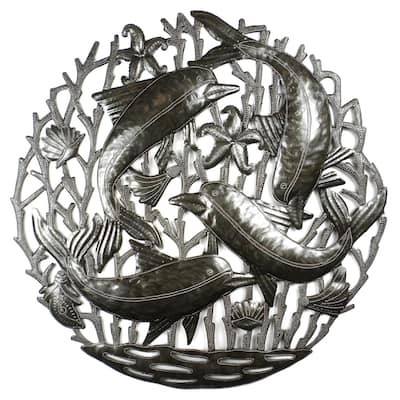 Handmade 24-Inch Dolphin Pod Metal Wall Art (Haiti)