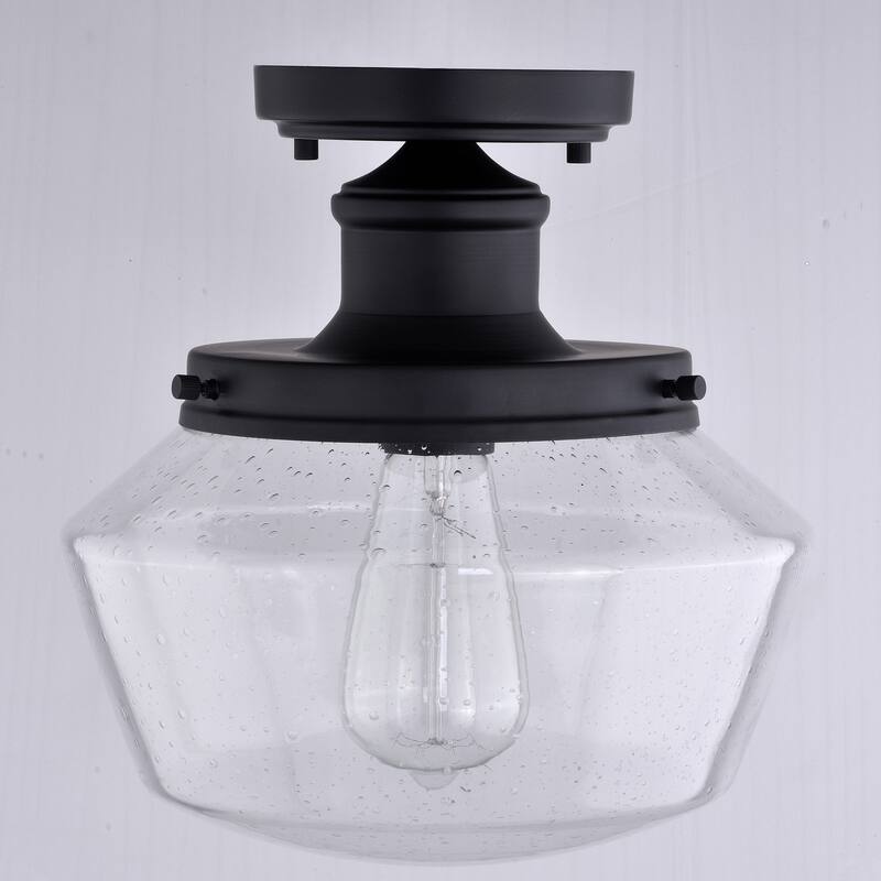 Outdoor Flush Mount Ceiling Light - Antique Black Finish, Clear Glass Shade - 10.5