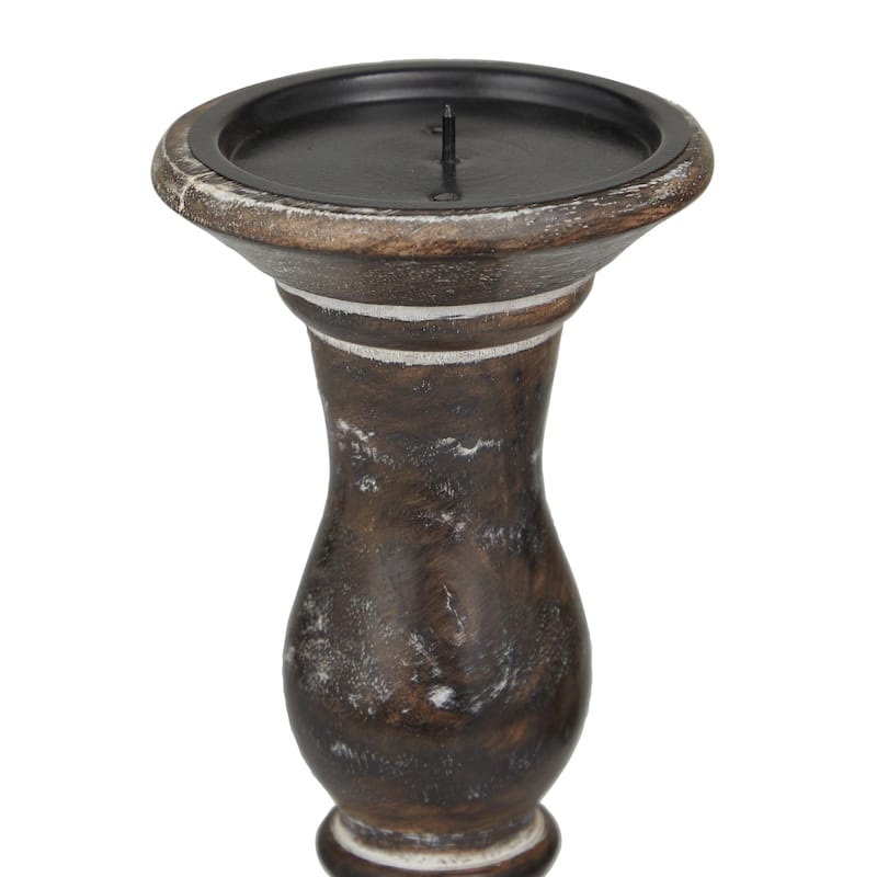 Wood Turned Style Pillar Candle Holder - Set of 3 Black, Gray - Roche River Decor