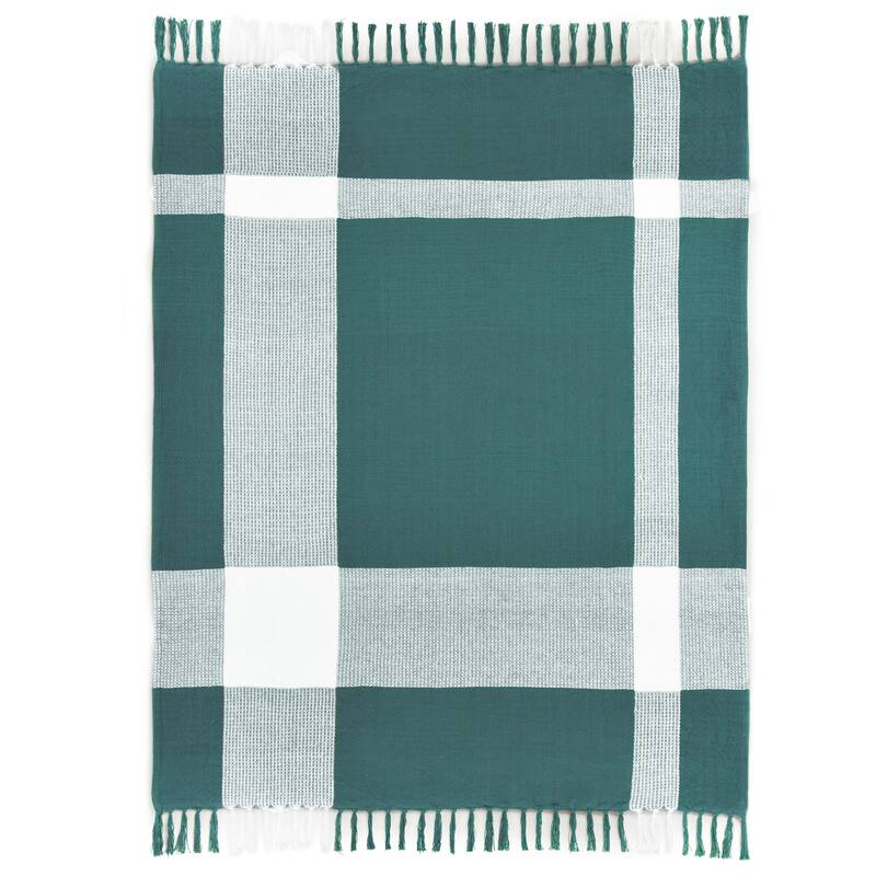 Sevita Hand-Woven Plaid Standard Size Throw Blanket - Pine Green