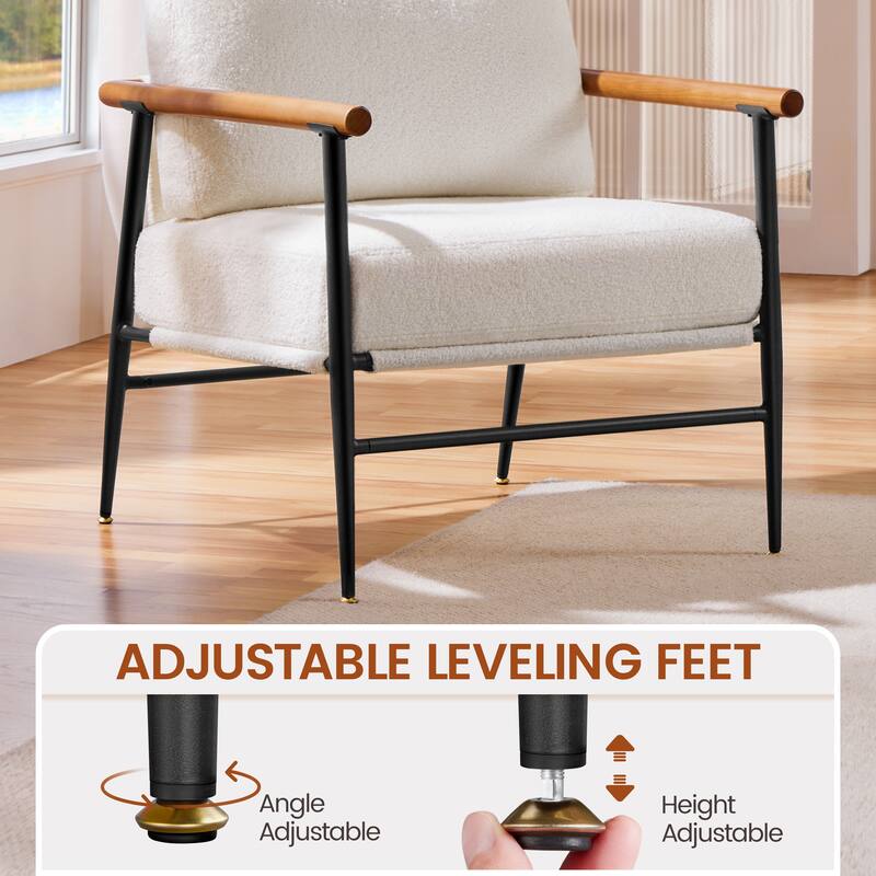 Yaheetech Mid-century Boucle Accent Chair with Metal Frame, Ivory - 27.5"×30"×32.5"