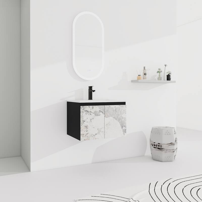 Plywood Wall Mounting Bathroom Vanity Set in Black with Integrated Ceramic Sink