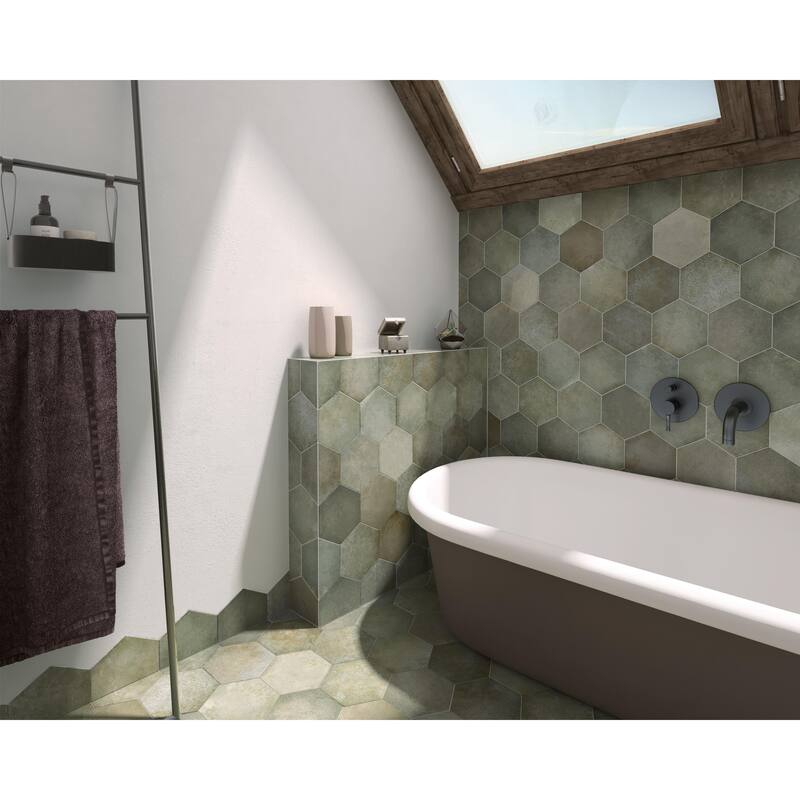 Merola Tile Heritage Hex Jungle 7" x 8" Porcelain Floor and Wall Tile